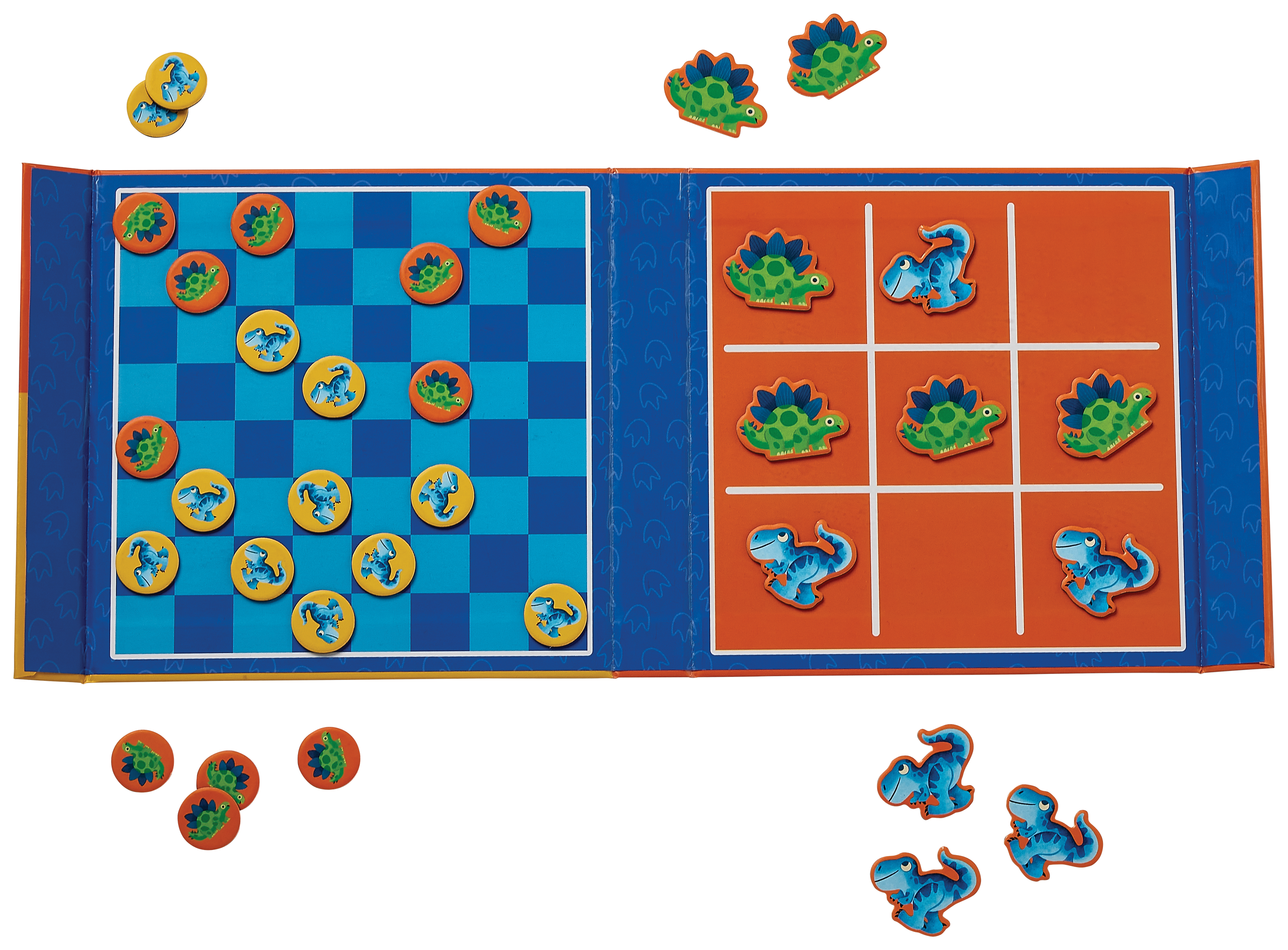 Crocodile Creek Dinosaur Tic Tac Toe & Checkers – Magnetic 2-in-1 Travel Game