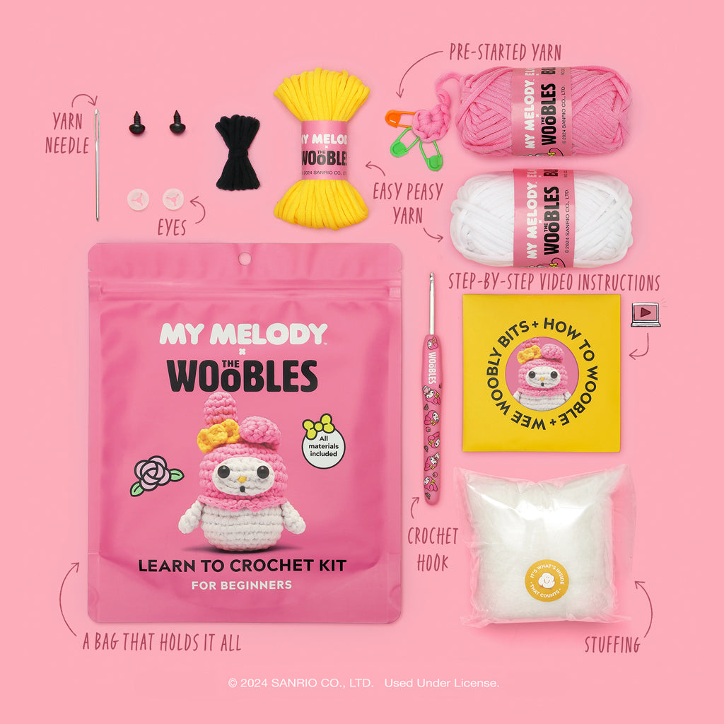 The Woobles My Melody Crochet Kit | Sanrio Beginner Amigurumi Kit for Ages 12+
