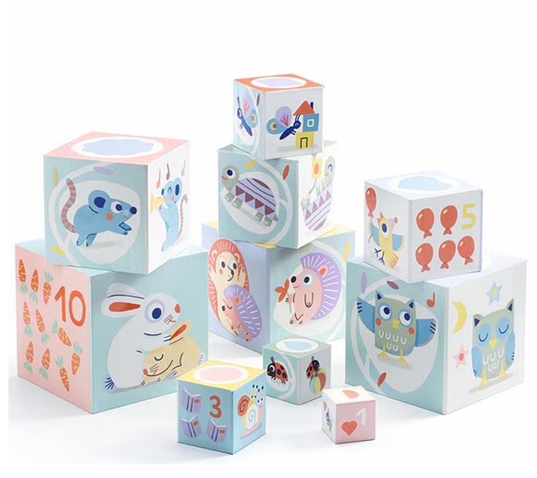 Djeco BabyBloki – 10-Piece Nesting & Stacking Cardboard Blocks for Babies (Ages 12m+)