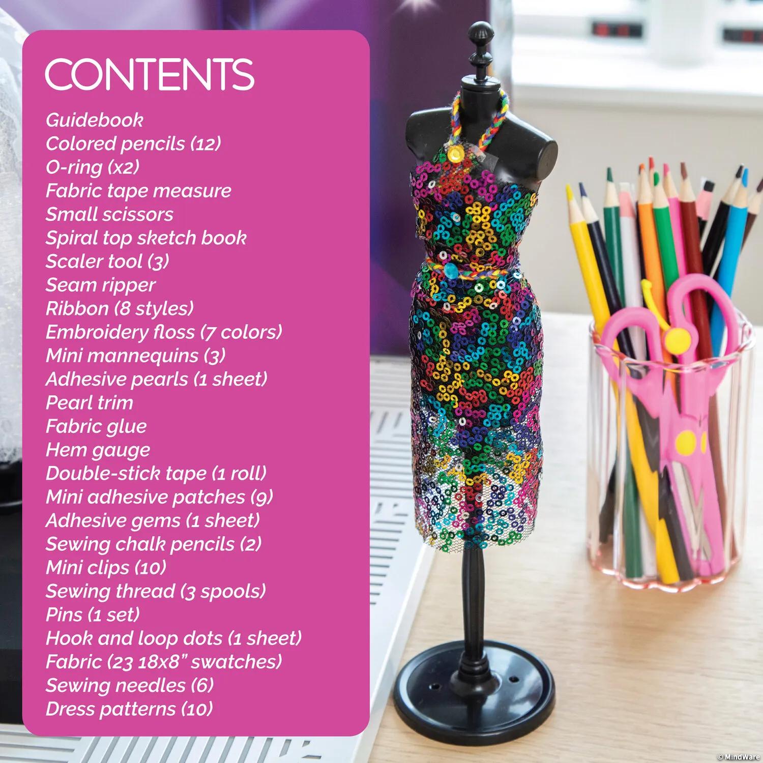 Mindware Run the Runway Fashion Design Kit – No-Sew Dress Design Set with 450+ Fabrics, 3 Mannequins & Designer Guidebook (Ages 8+)