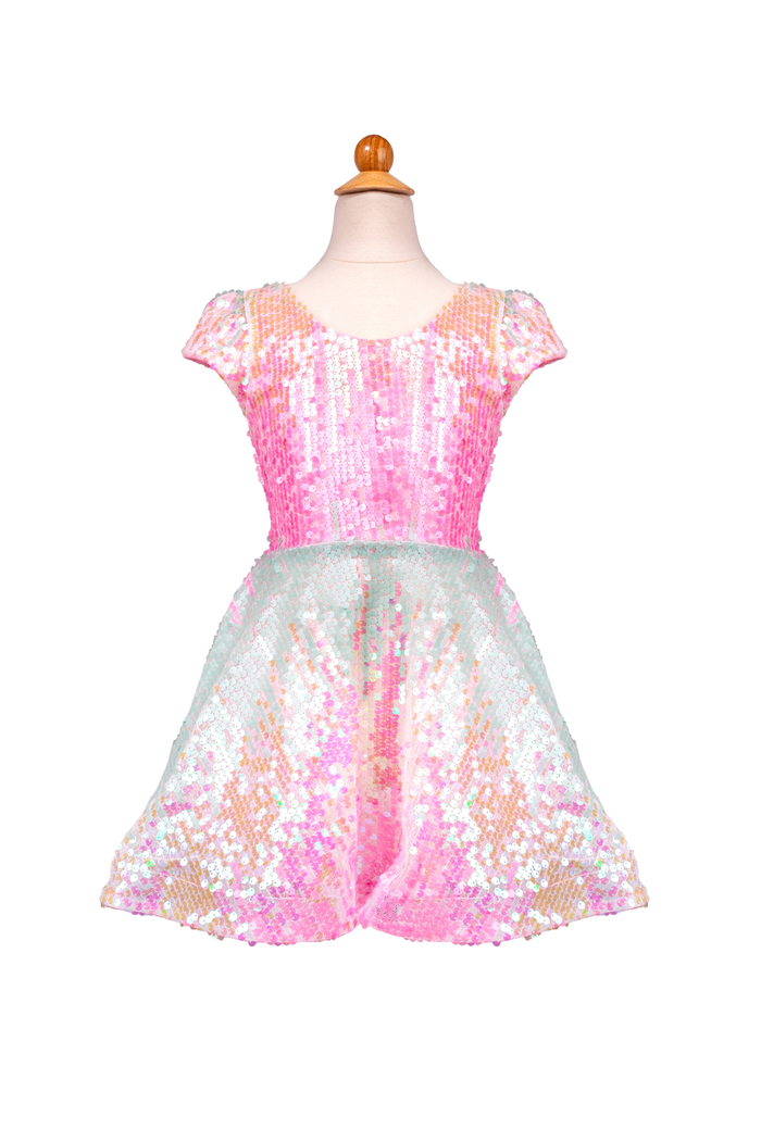 Great Pretenders Sorbet Swirl Skater Dress – Iridescent Ombré Rainbow Costume Dress Size 5-6 (Ages 5+)