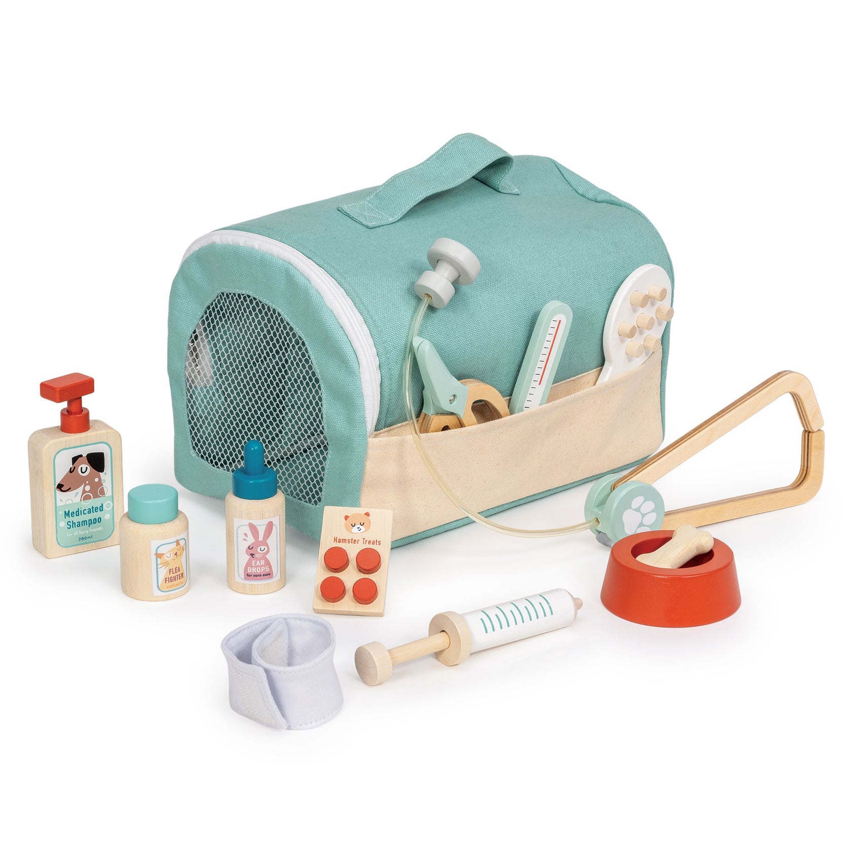 Tender Leaf Toys Animal Rescue Vet Case – Wooden Veterinarian Role Play Set for Kids