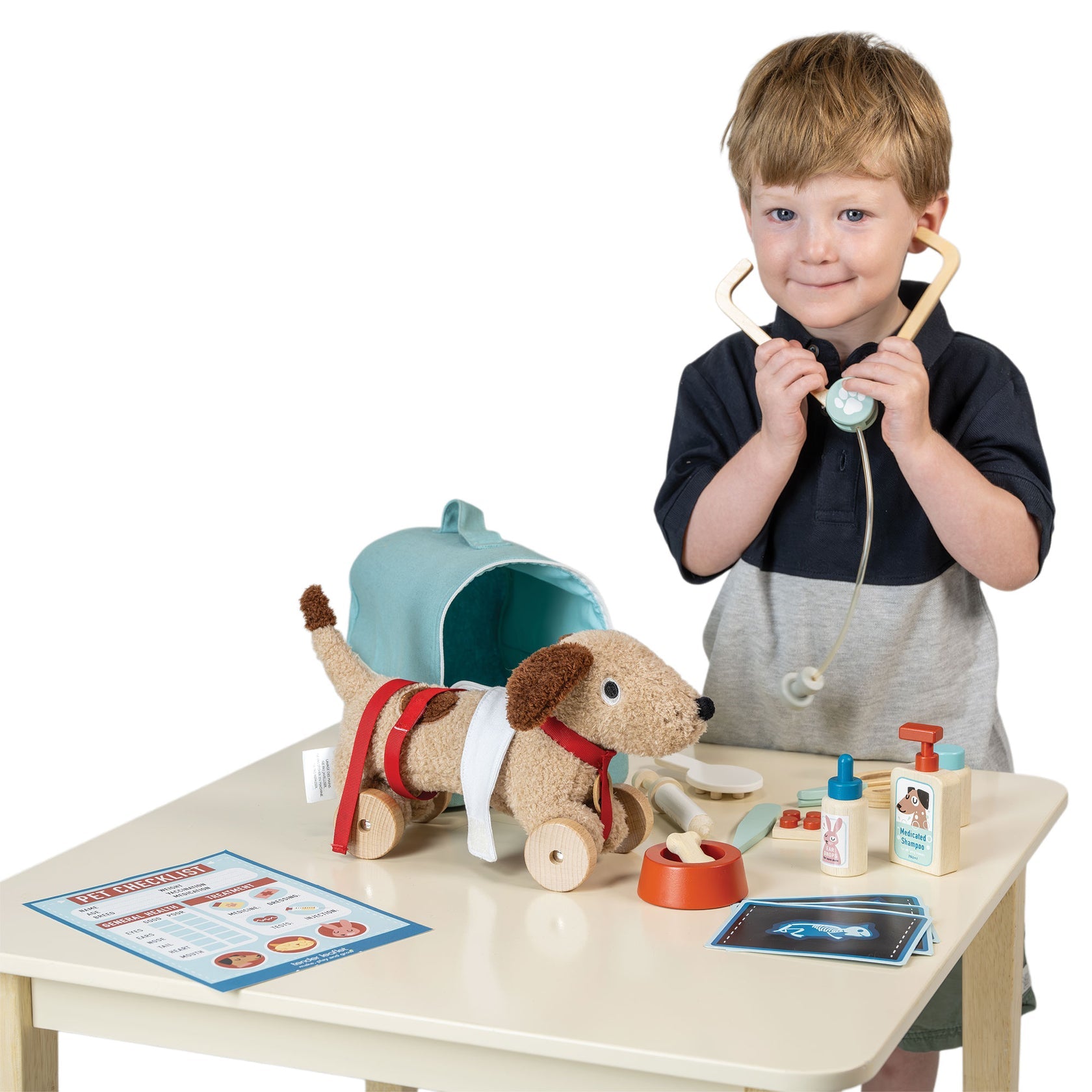 Tender Leaf Toys Animal Rescue Vet Case – Wooden Veterinarian Role Play Set for Kids