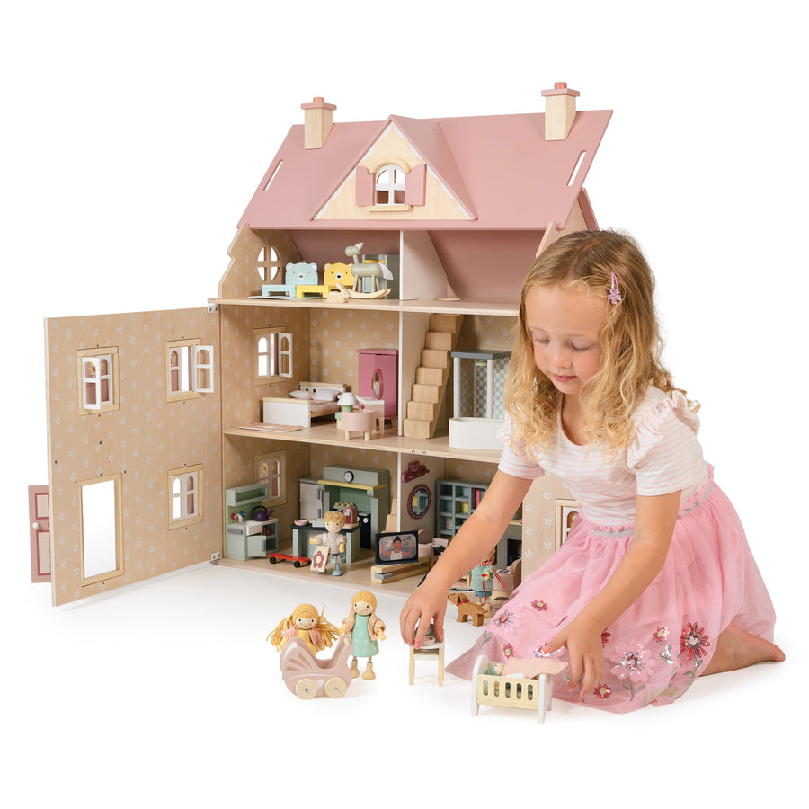 Tender Leaf Toys Alouette Wooden Dollhouse – Open-Fronted Play House for Kids