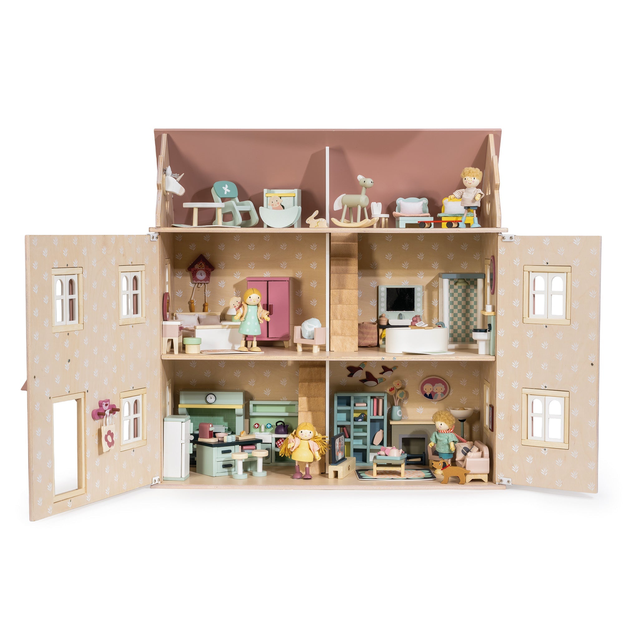 Tender Leaf Toys Alouette Wooden Dollhouse – Open-Fronted Play House for Kids