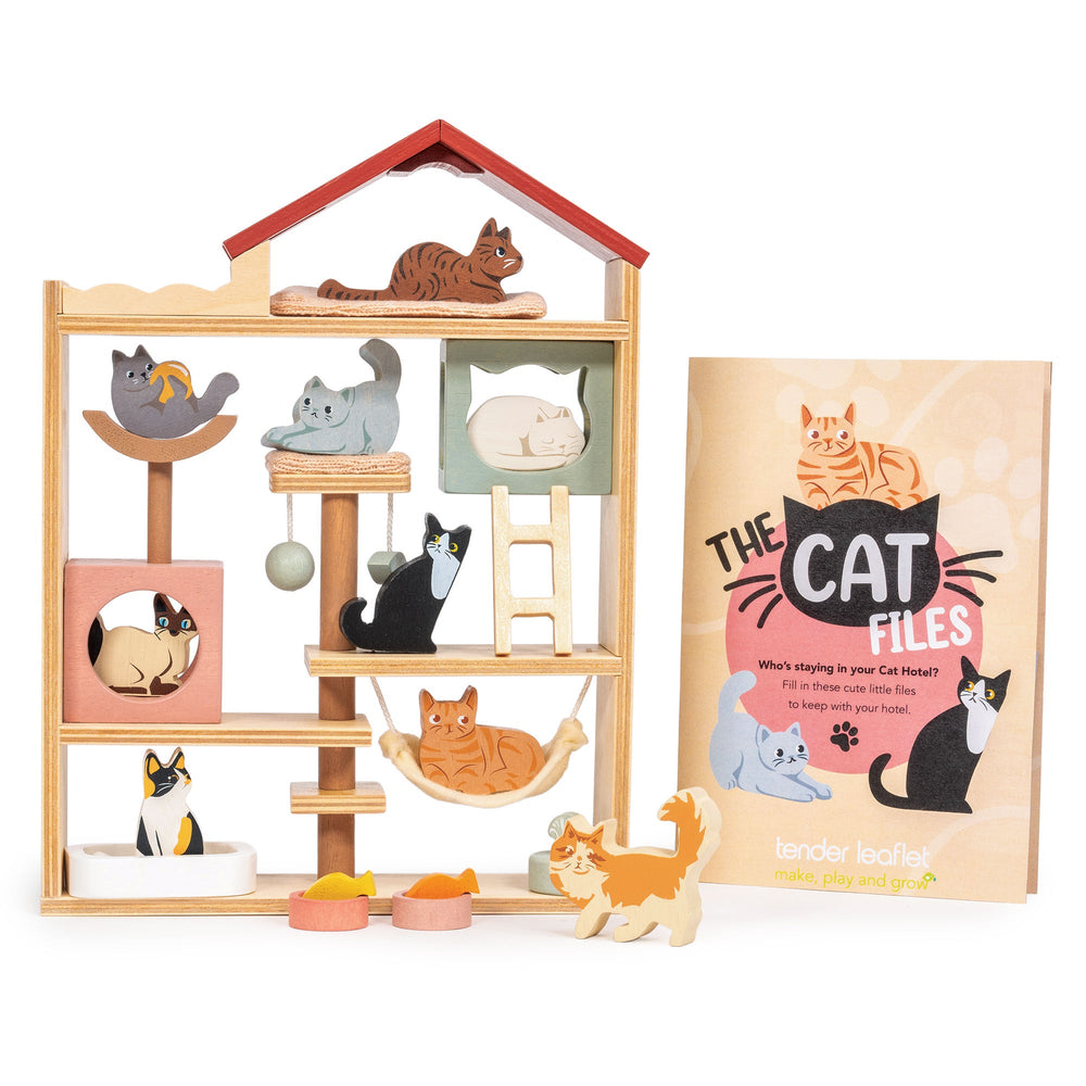 Tender Leaf Toys Purrfect Stay Cat Hotel – Wooden Cat Role Play Toy for Kids
