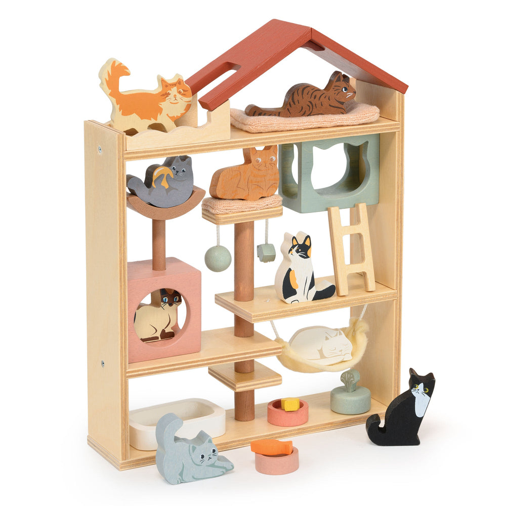 Tender Leaf Toys Purrfect Stay Cat Hotel – Wooden Cat Role Play Toy for Kids