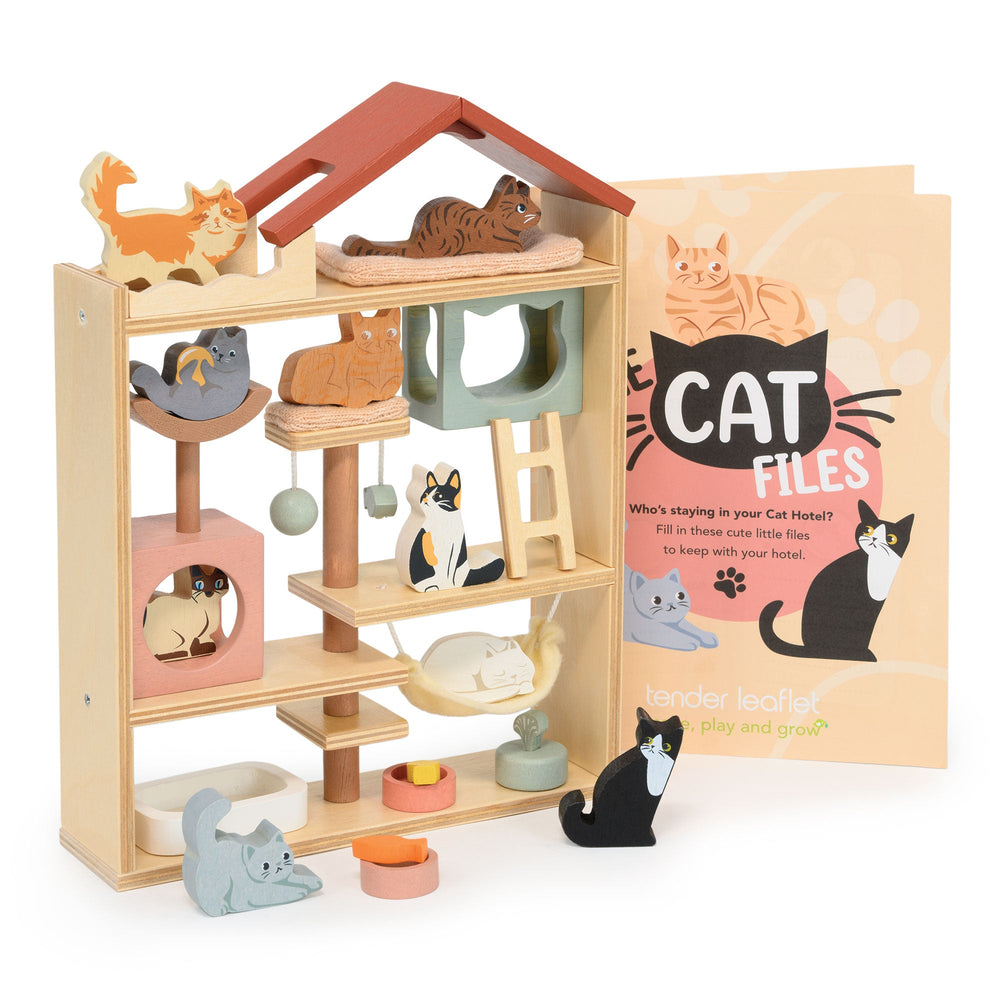 Tender Leaf Toys Purrfect Stay Cat Hotel – Wooden Cat Role Play Toy for Kids