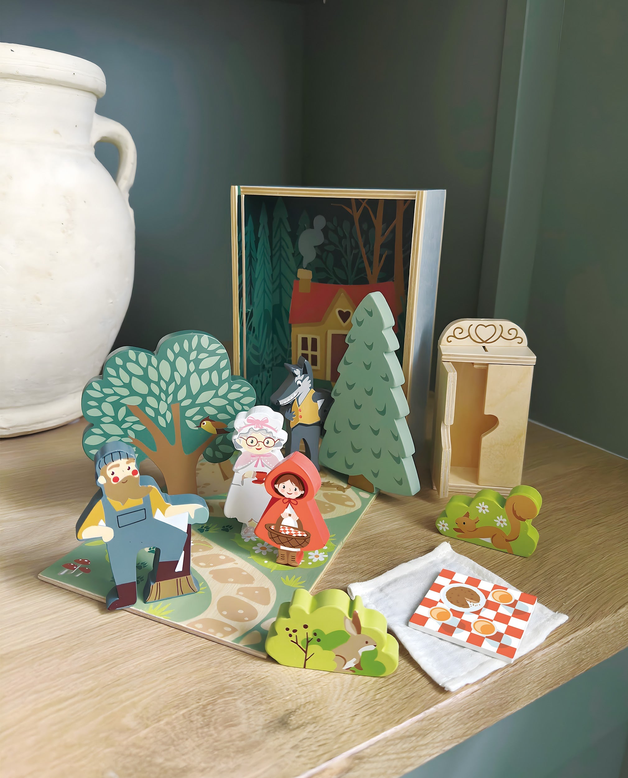 Tender Leaf Toys Little Red Riding Hood Story Set – Wooden Fairy Tale Storytelling Toy