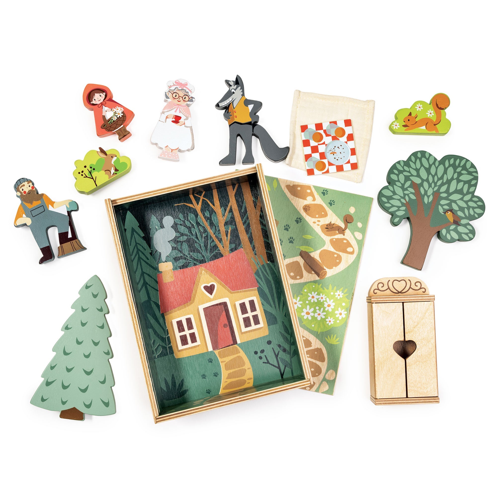 Tender Leaf Toys Little Red Riding Hood Story Set – Wooden Fairy Tale Storytelling Toy