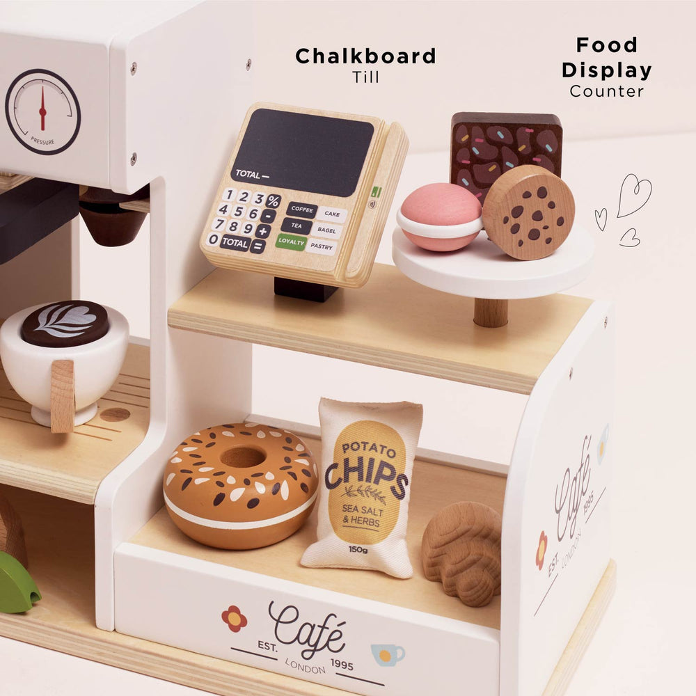 Le Toy Van Table Top Barista Café Shop – FSC-Certified Wooden Espresso Machine Play Set with 17 Accessories (Ages 3+)