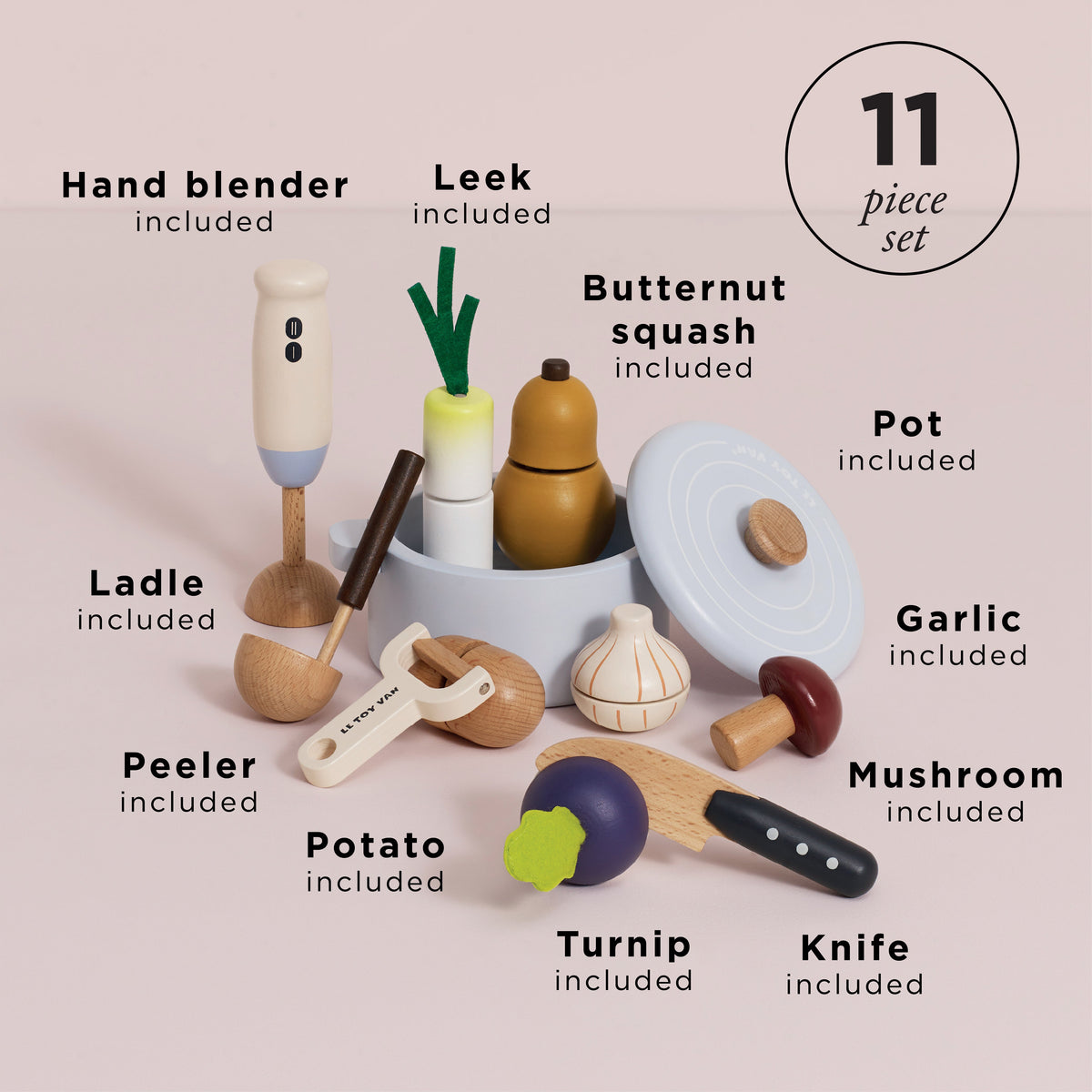 Le Toy Van Wooden Soup & Utensil Set – FSC-Certified Play Food with Pot, Ladle & Vegetables (Ages 3+)