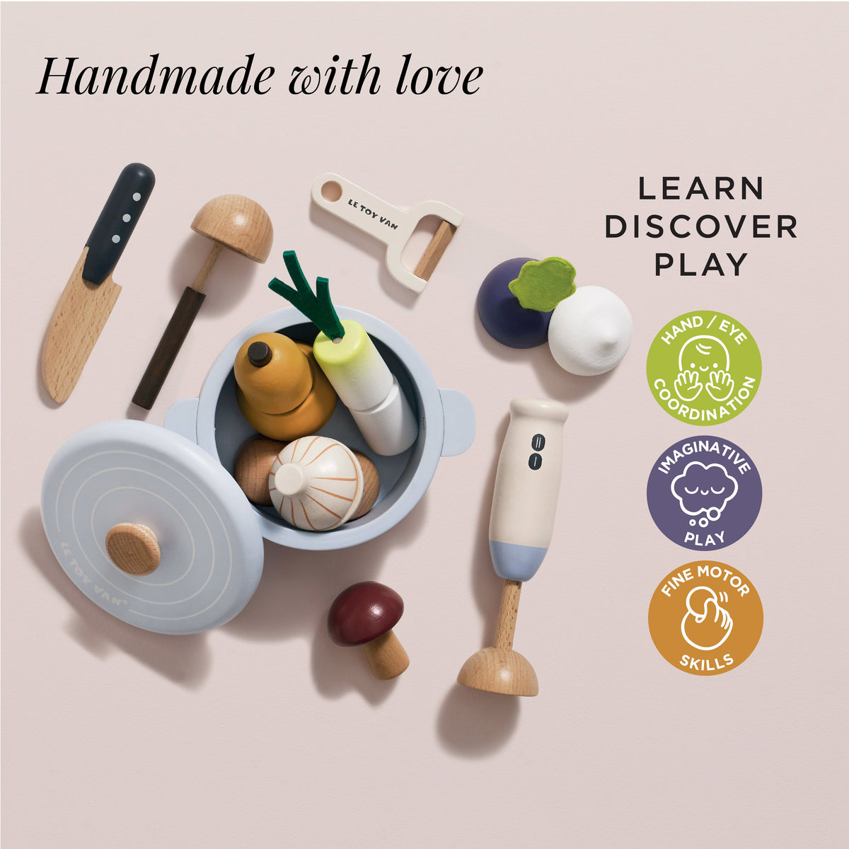Le Toy Van Wooden Soup & Utensil Set – FSC-Certified Play Food with Pot, Ladle & Vegetables (Ages 3+)