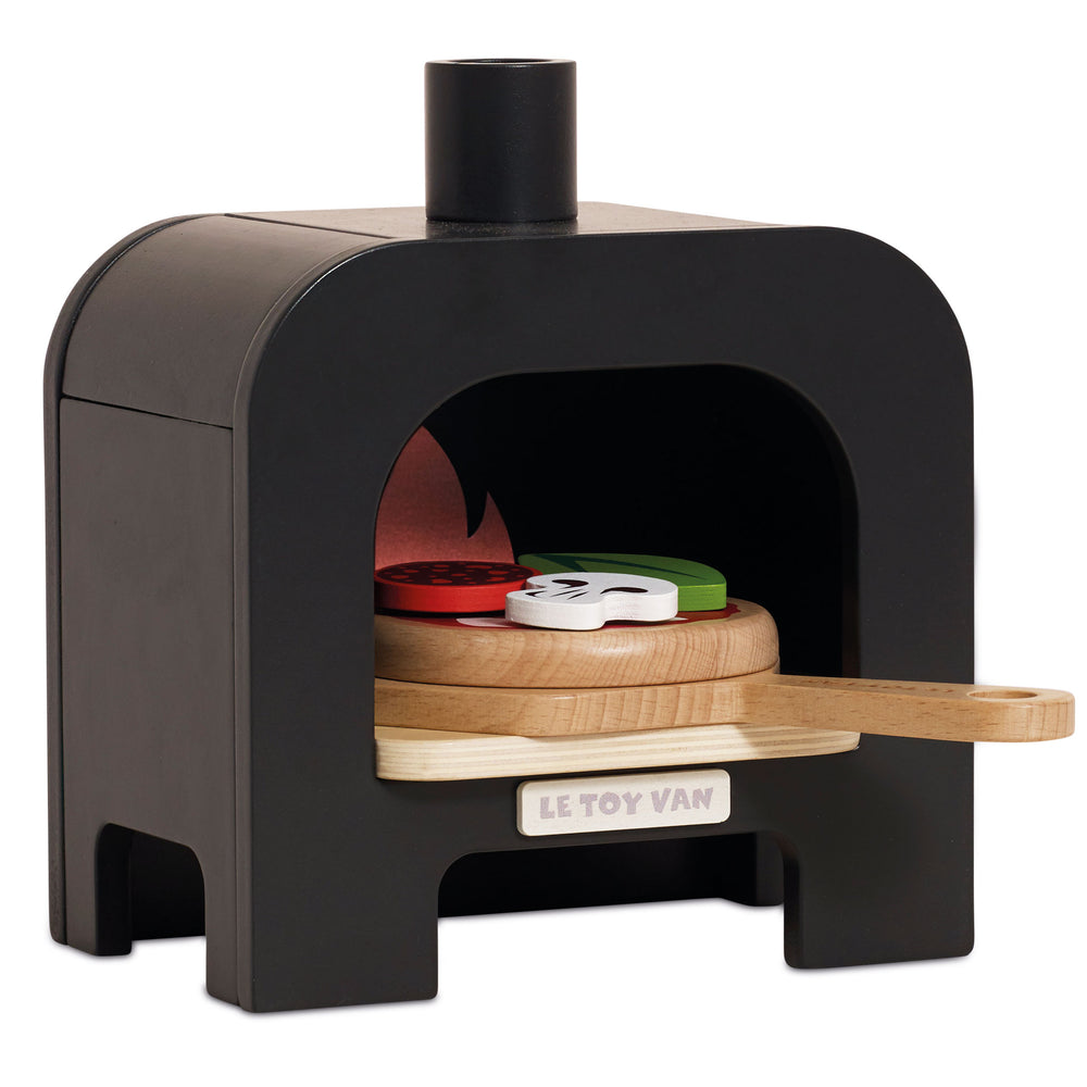 Le Toy Van Wooden Pizza Oven – FSC-Certified Play Food Set with Velcro Toppings & Pizza Peel Paddle (Ages 3+)