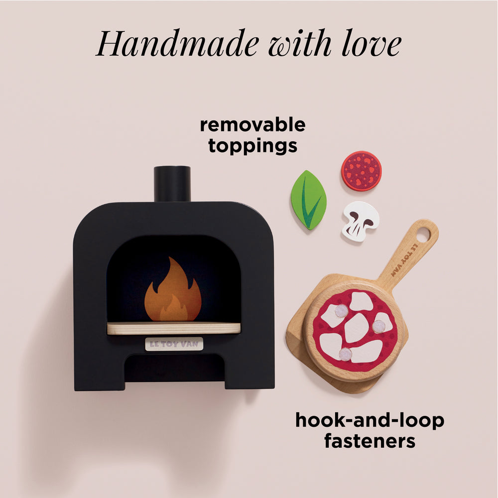 Le Toy Van Wooden Pizza Oven – FSC-Certified Play Food Set with Velcro Toppings & Pizza Peel Paddle (Ages 3+)