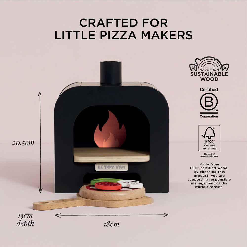 Le Toy Van Wooden Pizza Oven – FSC-Certified Play Food Set with Velcro Toppings & Pizza Peel Paddle (Ages 3+)