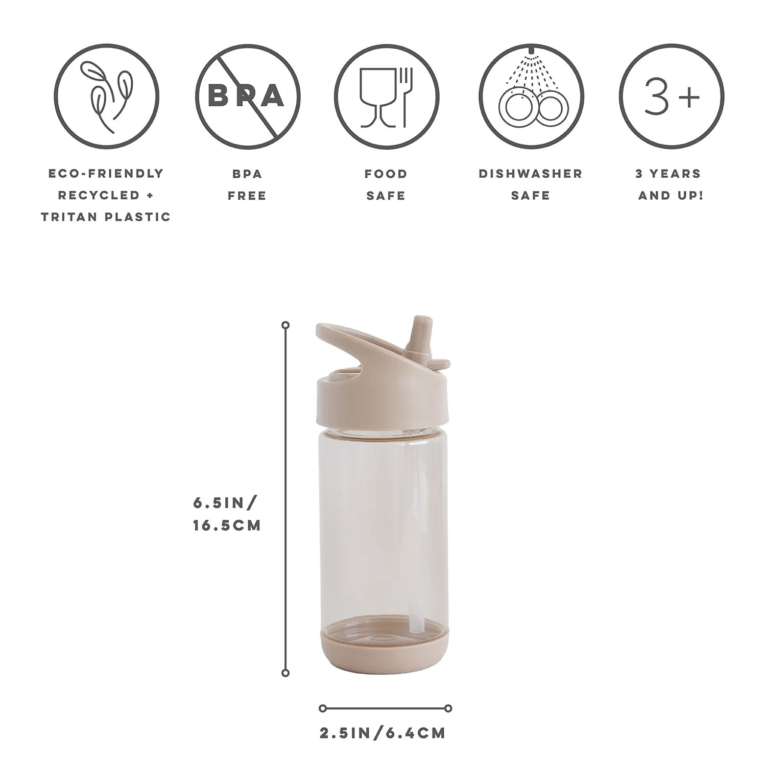 3 Sprouts Recycled Plastic Water Bottle - Taupe