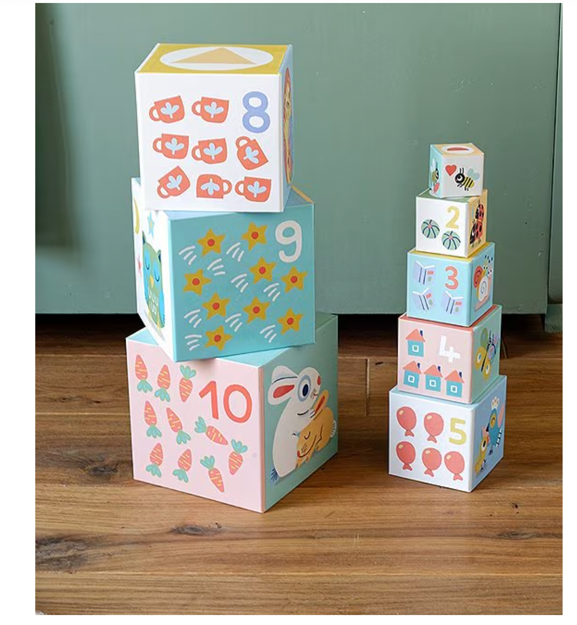 Djeco BabyBloki – 10-Piece Nesting & Stacking Cardboard Blocks for Babies (Ages 12m+)