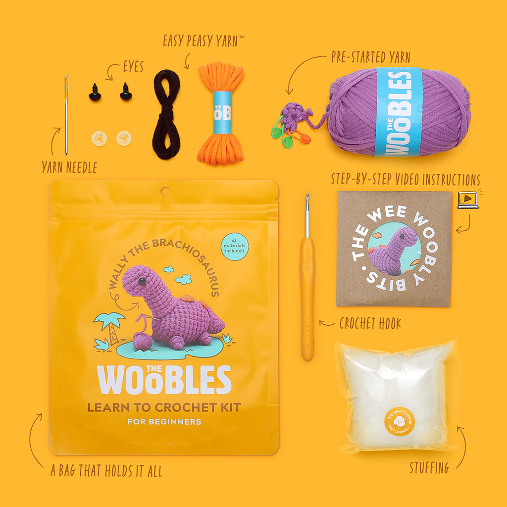 The Woobles Wally the Brachiosaurus Beginner Crochet Kit | Easy Amigurumi Dinosaur for Ages 8+
