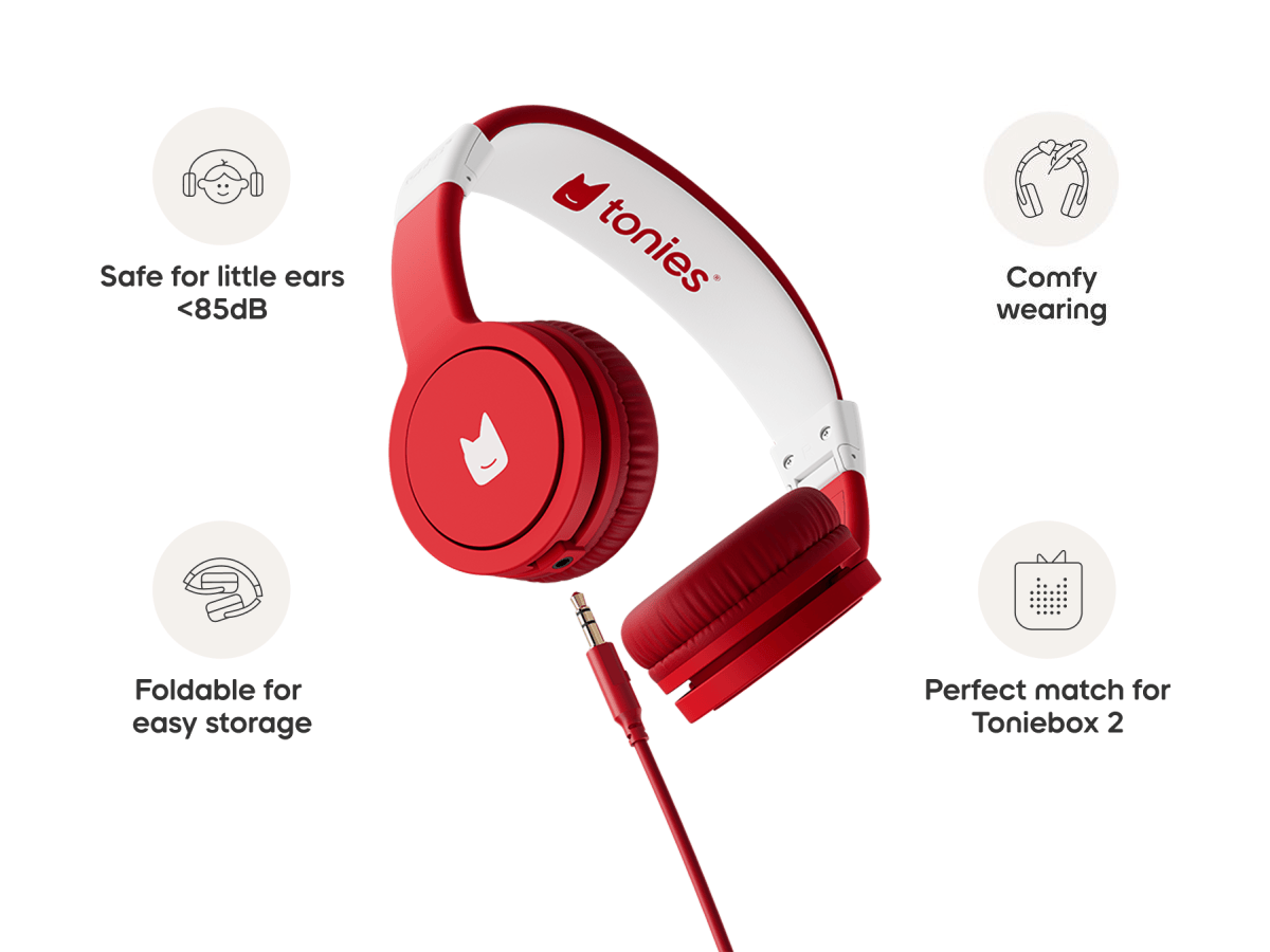 Tonies Toniebox 2 Wired Headphones Sunset Red – Volume-Limiting Kids Headphones for Toniebox 2 (Ages 1+)