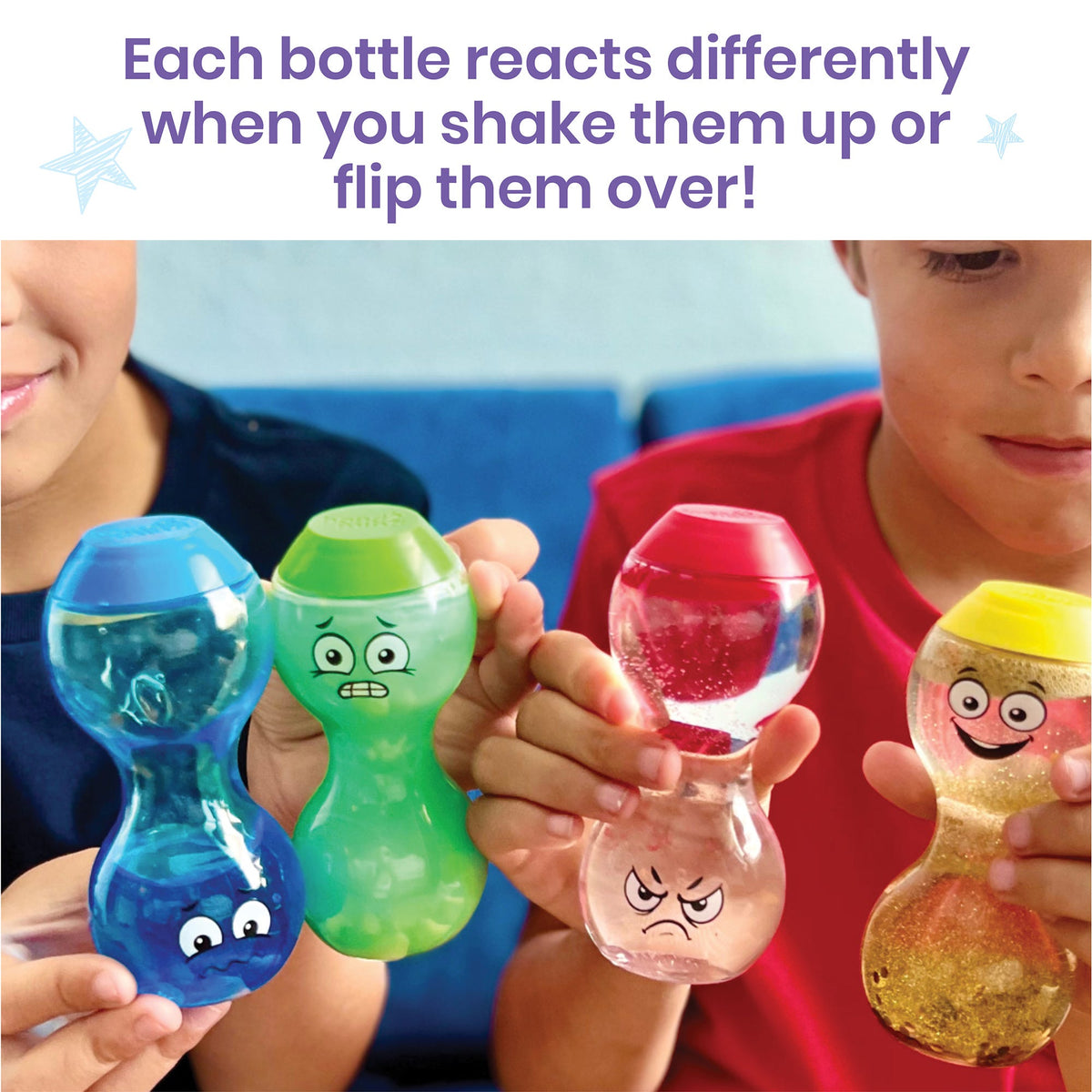 hand2mind Express Your Feelings Sensory Bottles – Happy, Angry, Scared & Sad 4-Bottle Core SEL Set (Ages 3+)