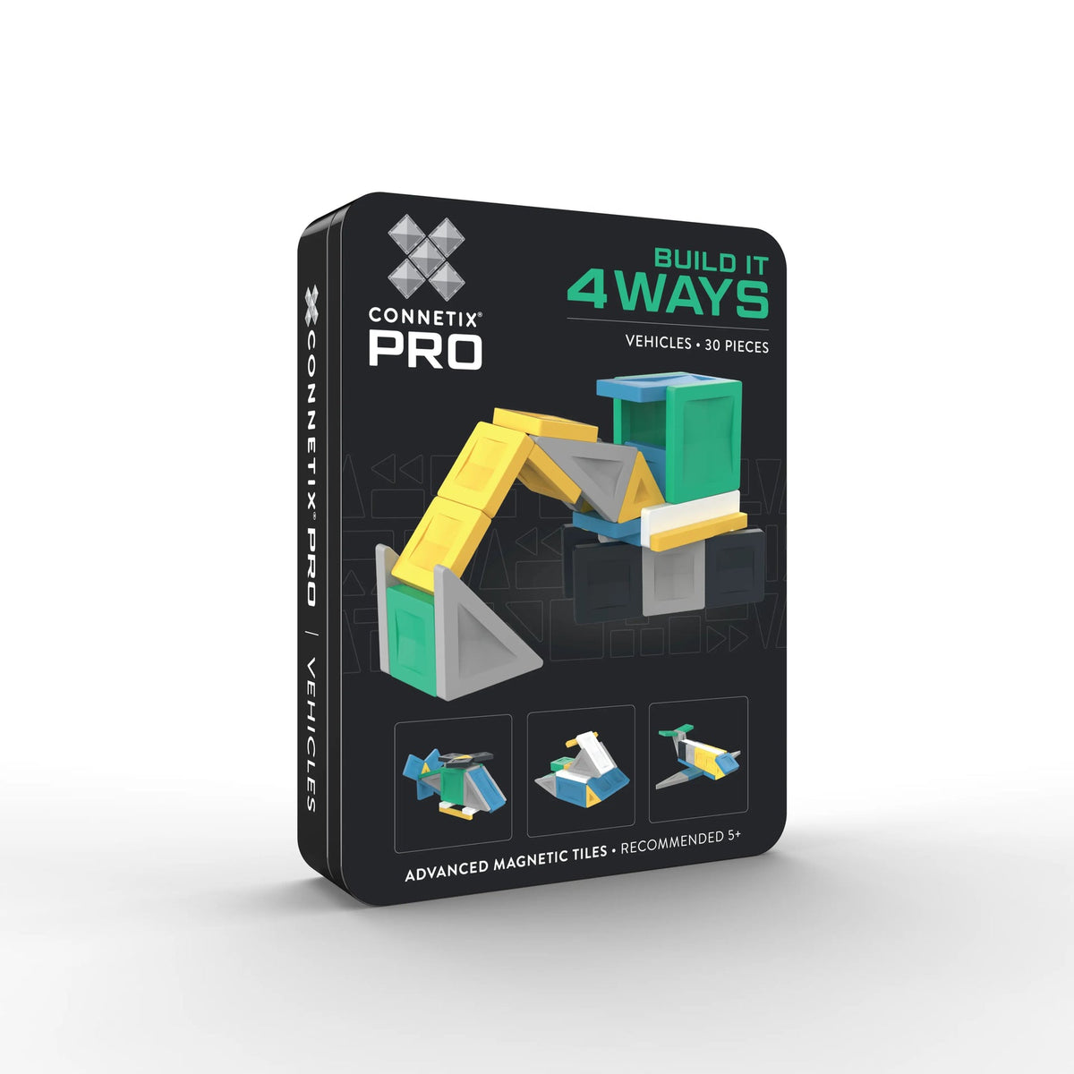 Connetix PRO Build It 4 Ways Vehicles Pack – 30-Piece Precision Magnetic Tiles with Smart Spin™ Technology & Collectible Tin (Ages 5+)