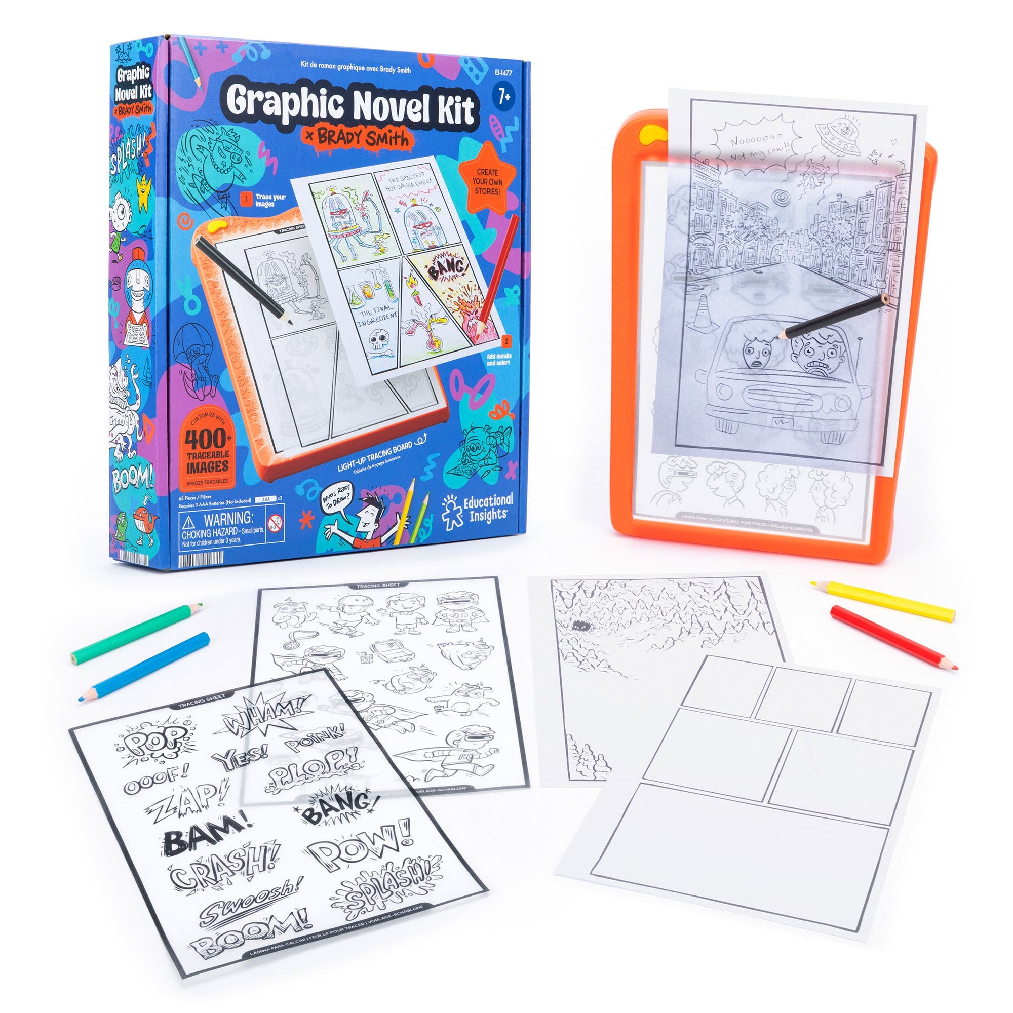 Educational Insights Graphic Novel Kit – Light Board Tracing Studio for Comics & Graphic Novels with Brady Smith (Ages 6+)