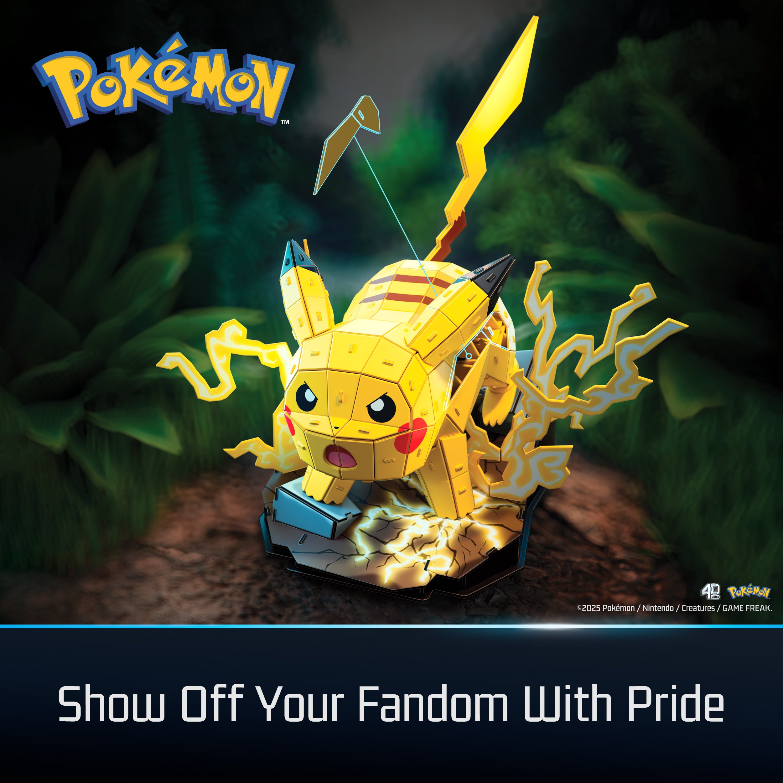 Spin Master 4D Build Pokémon 3D – Pikachu 201-Piece Kanto Starter 3D Model Kit Desk Décor (Ages 12+)