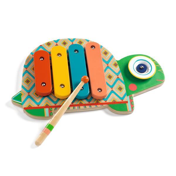 Djeco Animambo Tortoise Cymbal & Xylophone – 2-in-1 Kids Percussion Set with Two Sticks (Ages 18m+)