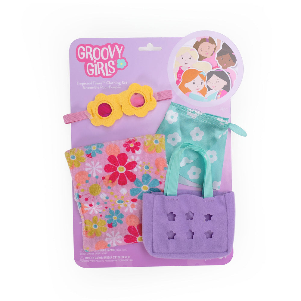 Manhattan Toy Groovy Girls Tropical Times Doll Outfit – 4-Piece Beach Set with Goggles, Beach Bag & Floral Towel for 13" Groovy Girls Dolls (Ages 3+)