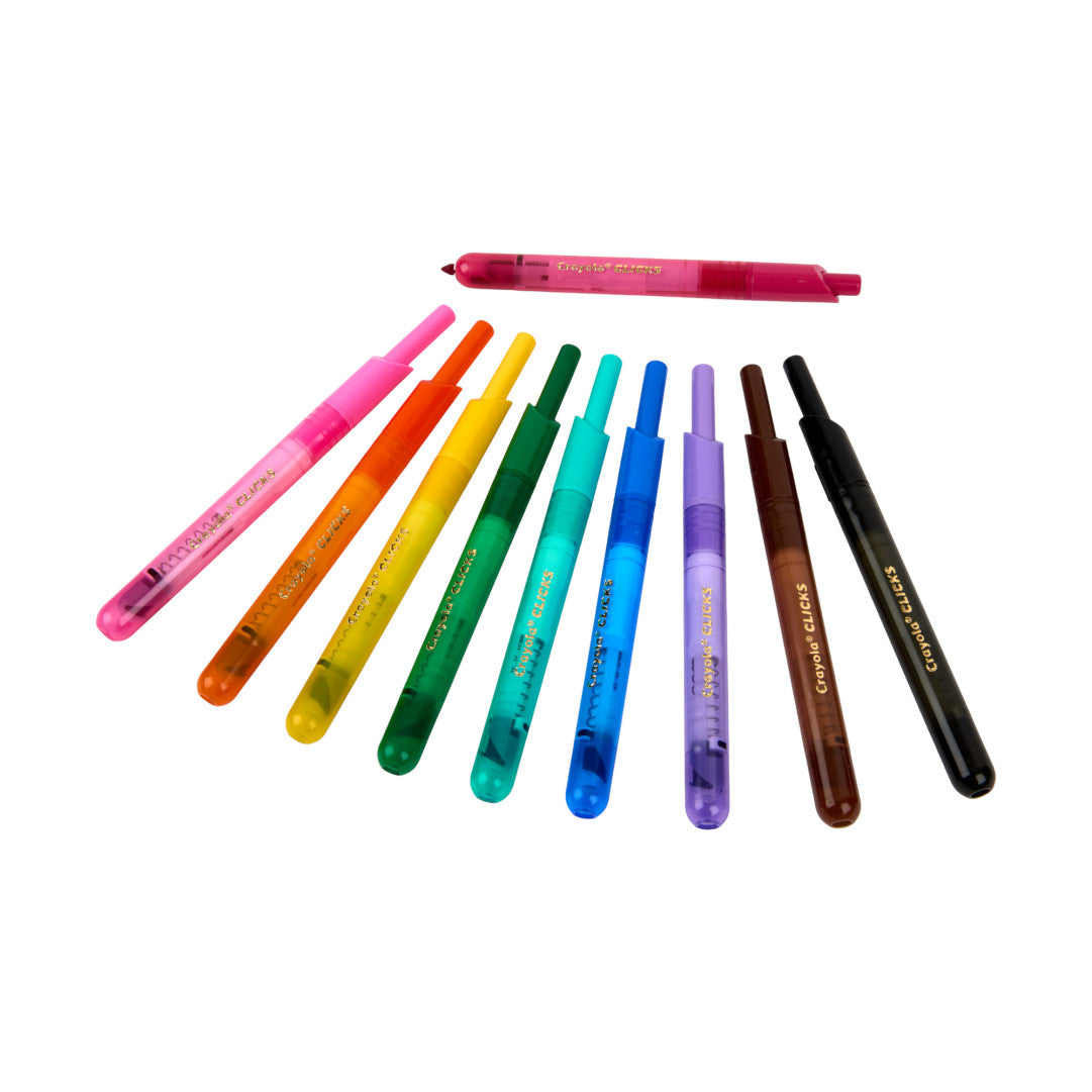 Crayola Super Clicks 10-Count Retractable Broad Line Markers – No-Cap Kids Art Markers (Ages 3+)