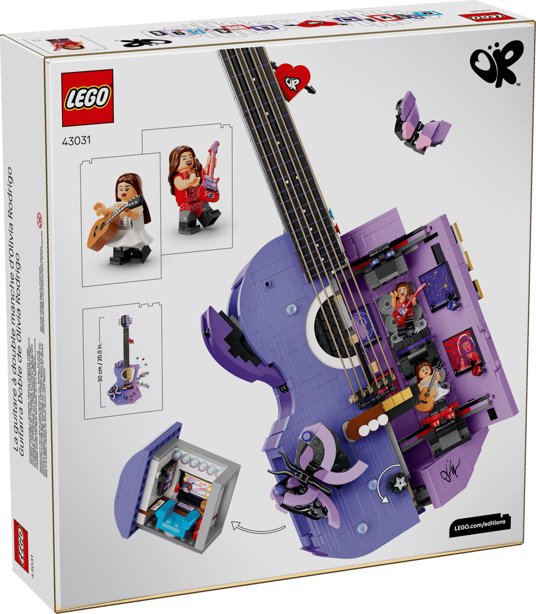 LEGO Editions Olivia Rodrigo's Dual Guitar – 1,228-Piece Split Acoustic & Electric Guitar with Hidden Stage Scenes (Ages 14+) [43031]