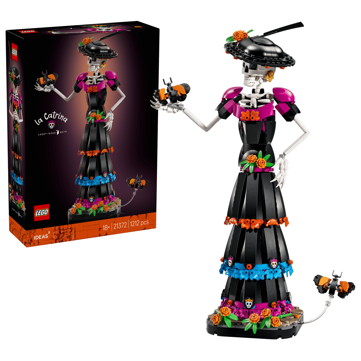LEGO Ideas La Catrina – 1,212-Piece Day of the Dead Skeleton Figurine with Marigolds & Monarch Butterfly (Ages 18+) [21372]