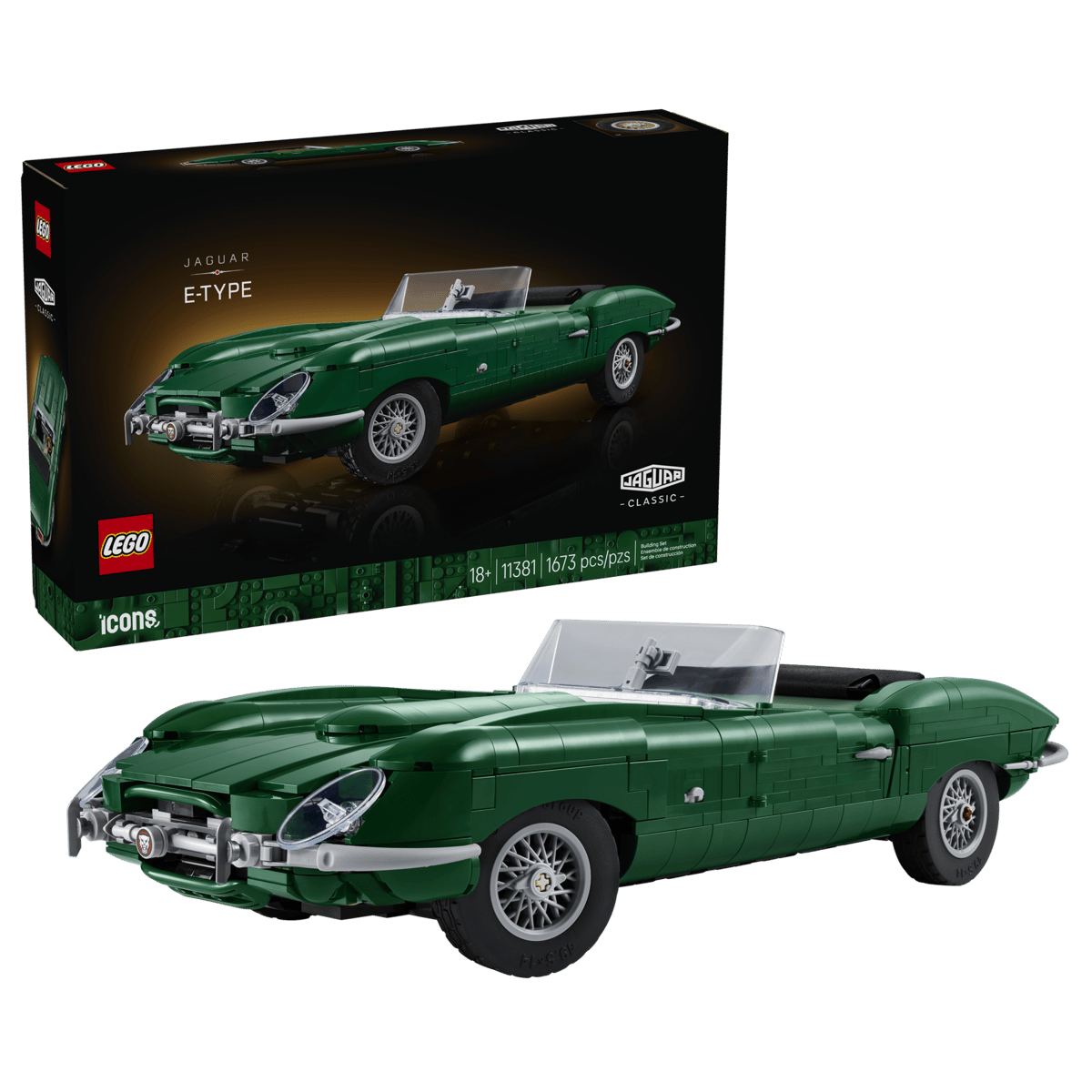LEGO Icons Jaguar E-Type – 1,673-Piece Classic British Sports Car Scale Model with Opening Hood & Boot (Ages 18+) [11381]