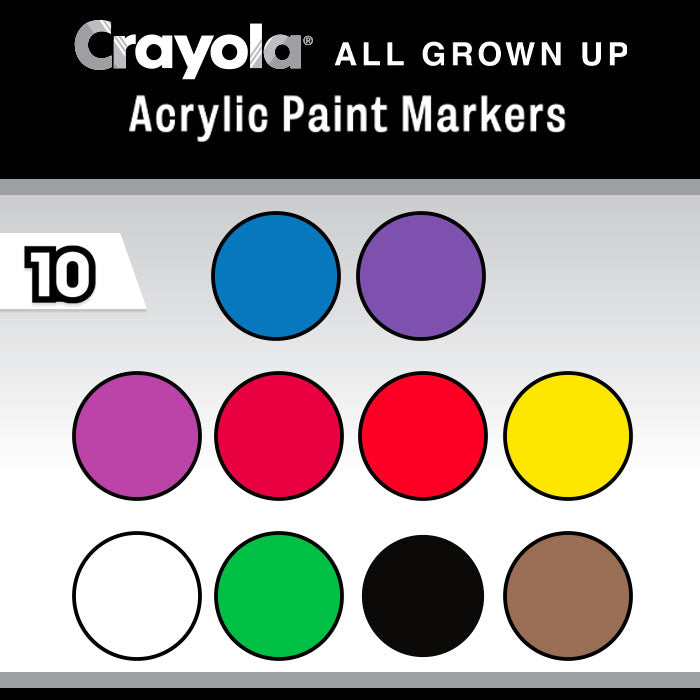Crayola 10-Count Bullet Tip Acrylic Paint Markers – Opaque Art Markers for Kids & Teens (Ages 8+)