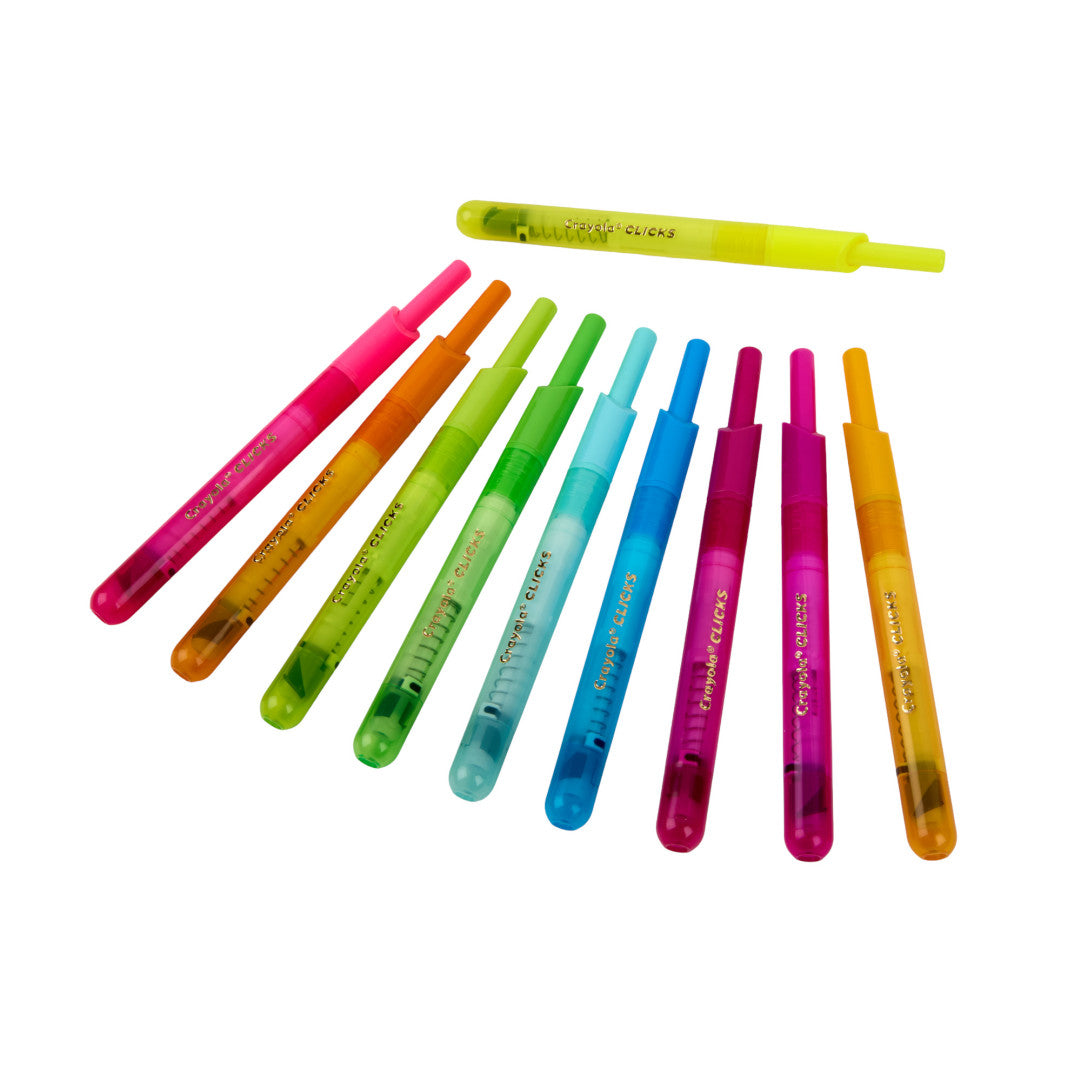 Crayola 10 Count Clicks Retractable Neon Markers – No-Cap Washable Kids Markers