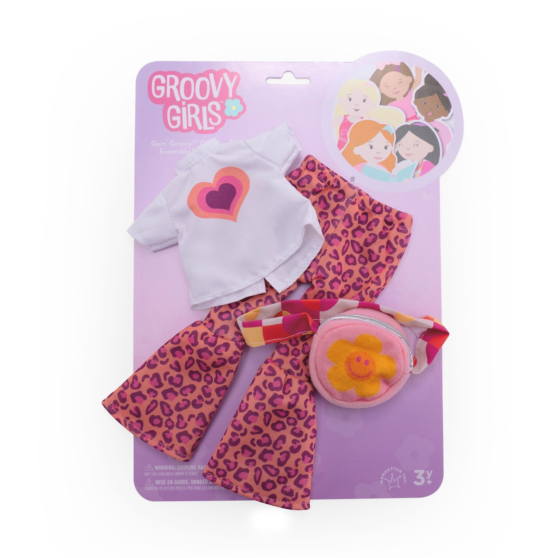 Manhattan Toy Groovy Girls Goin' Groovy Doll Outfit – 3-Piece Heart Tee, Animal Print Pants & Floral Cross-Body Bag for 13" Groovy Girls Dolls (Ages 3+)