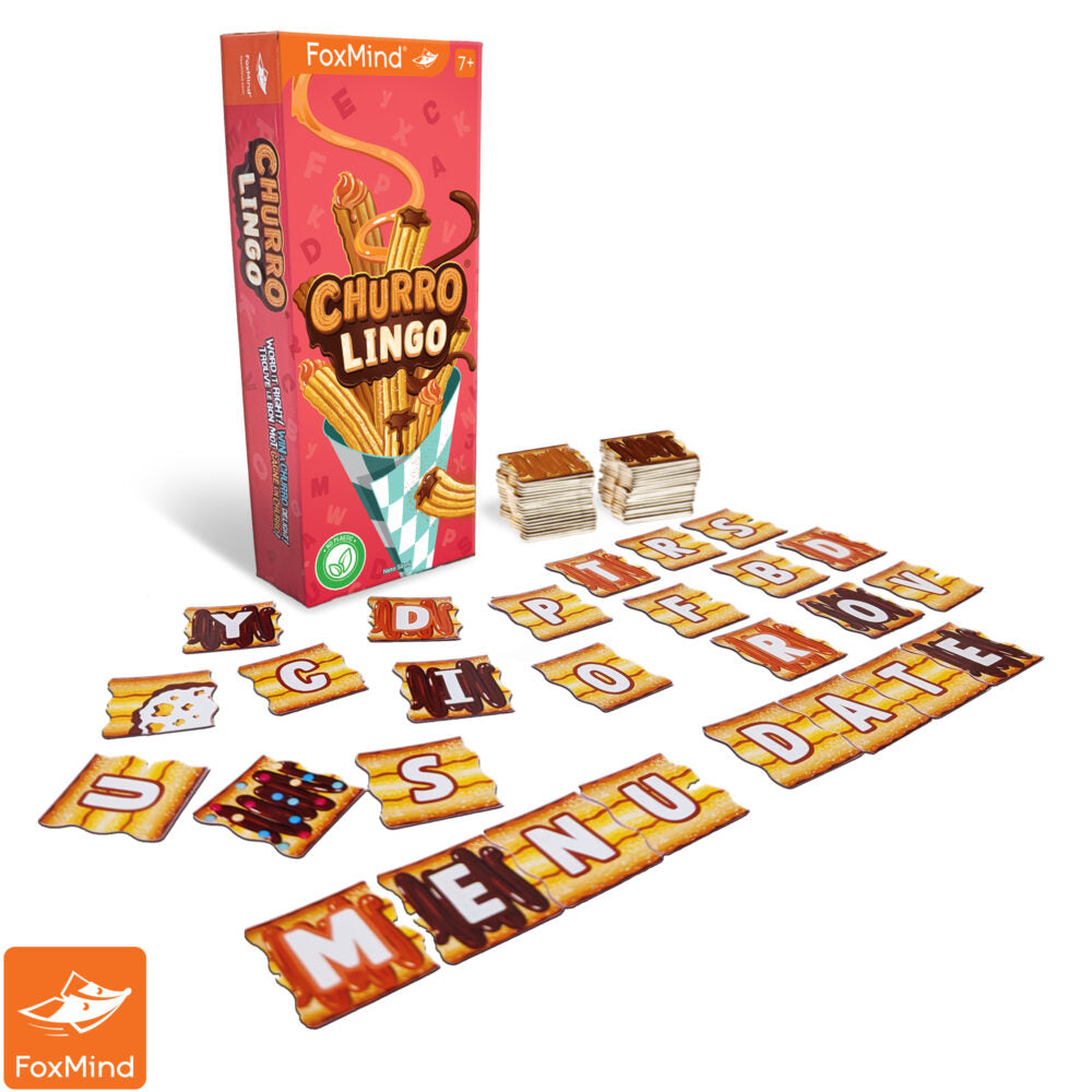 FoxMind Churro Lingo – Sweet Word-Building Party Game Where You Flip Letters & Form Words (Ages 8+, 2–5 Players)