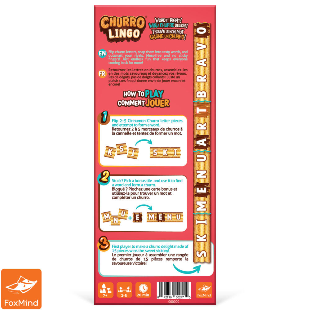 FoxMind Churro Lingo – Sweet Word-Building Party Game Where You Flip Letters & Form Words (Ages 8+, 2–5 Players)