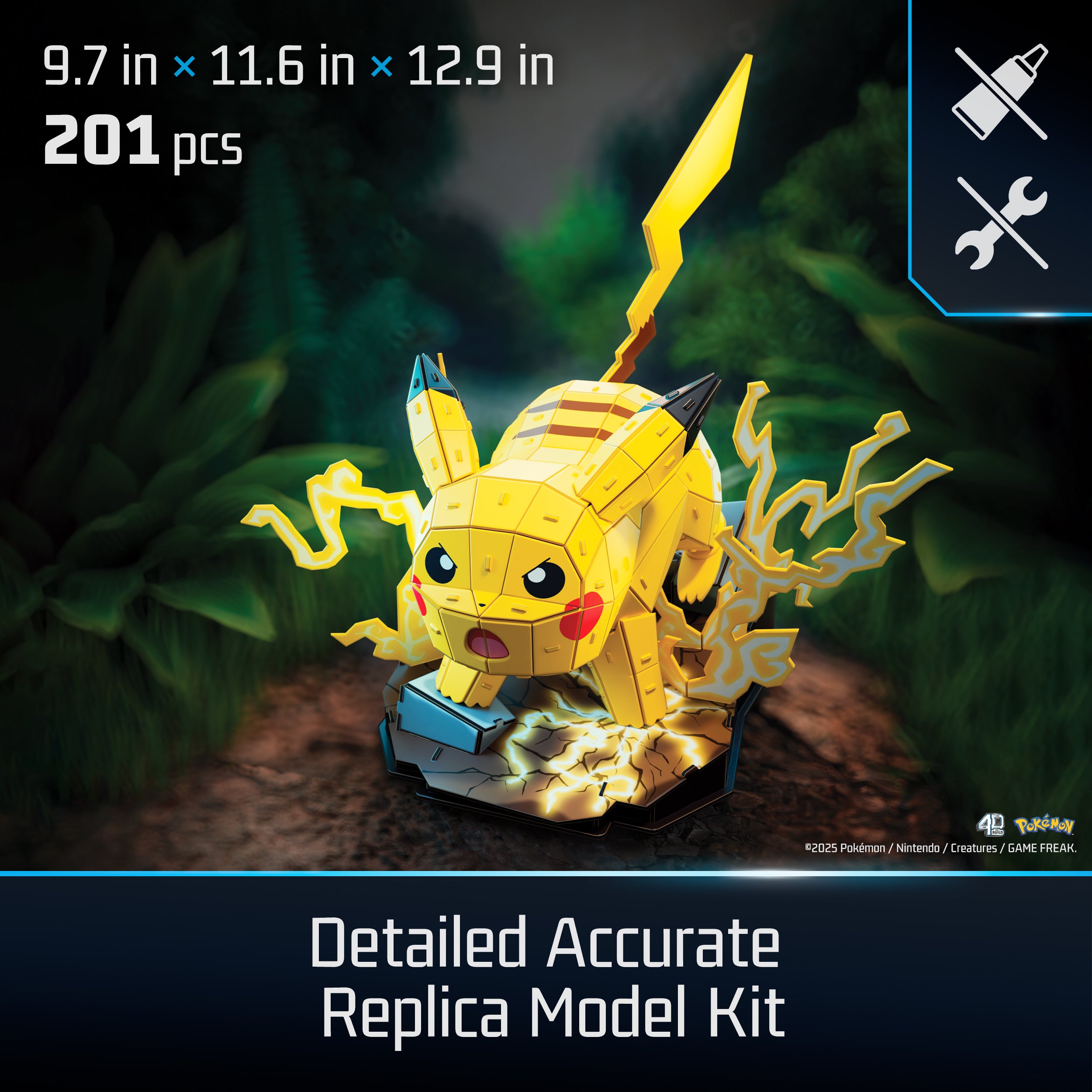 Spin Master 4D Build Pokémon 3D – Pikachu 201-Piece Kanto Starter 3D Model Kit Desk Décor (Ages 12+)
