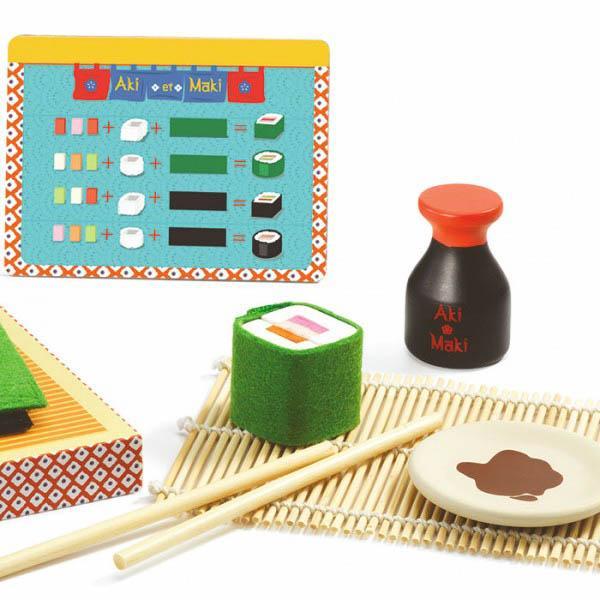 Djeco Aki et Maki Sushi Wooden Play Set – Pretend Play Sushi Box with Menu Card (Ages 3+)