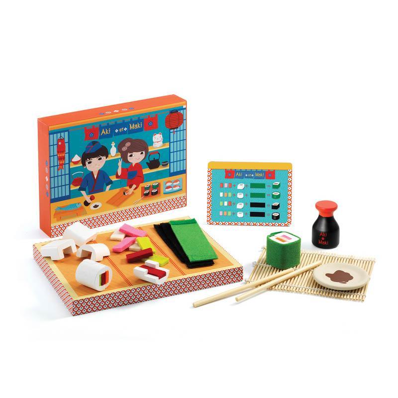 Djeco Aki et Maki Sushi Wooden Play Set – Pretend Play Sushi Box with Menu Card (Ages 3+)