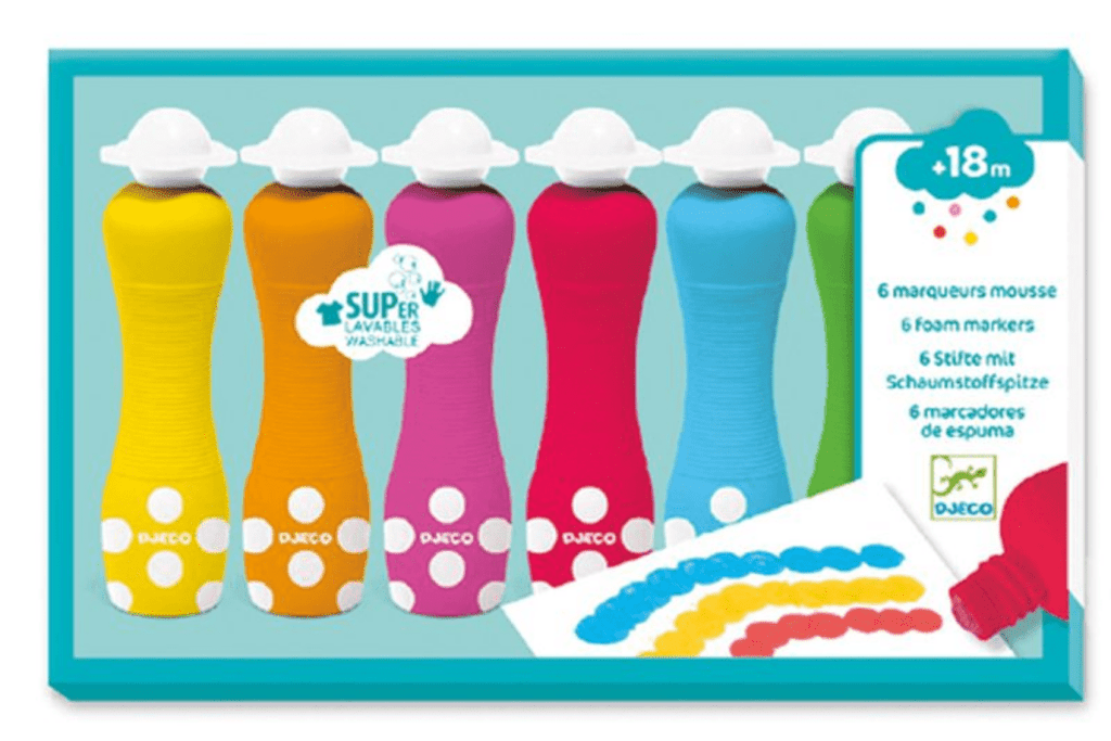 Djeco 6 Foam Dot Markers – Washable Stamp Pens for Toddlers (Ages 18m+)