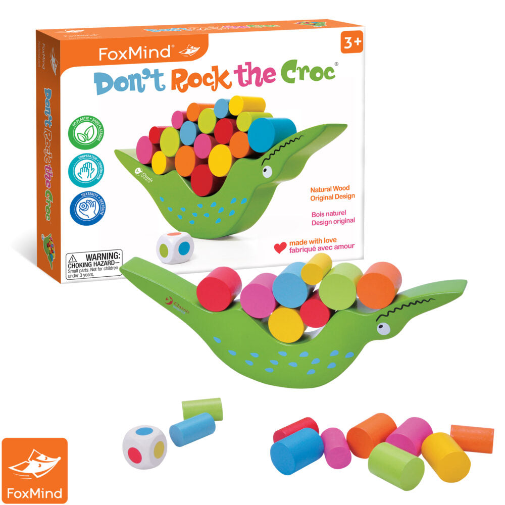 FoxMind Don't Rock the Croc! – Wooden Balancing Crocodile Stacking Game (Ages 3+, 1–4 Players)