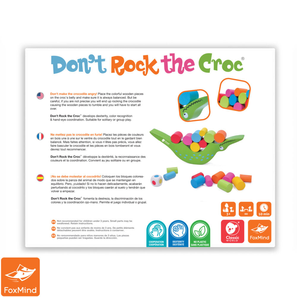 FoxMind Don't Rock the Croc! – Wooden Balancing Crocodile Stacking Game (Ages 3+, 1–4 Players)