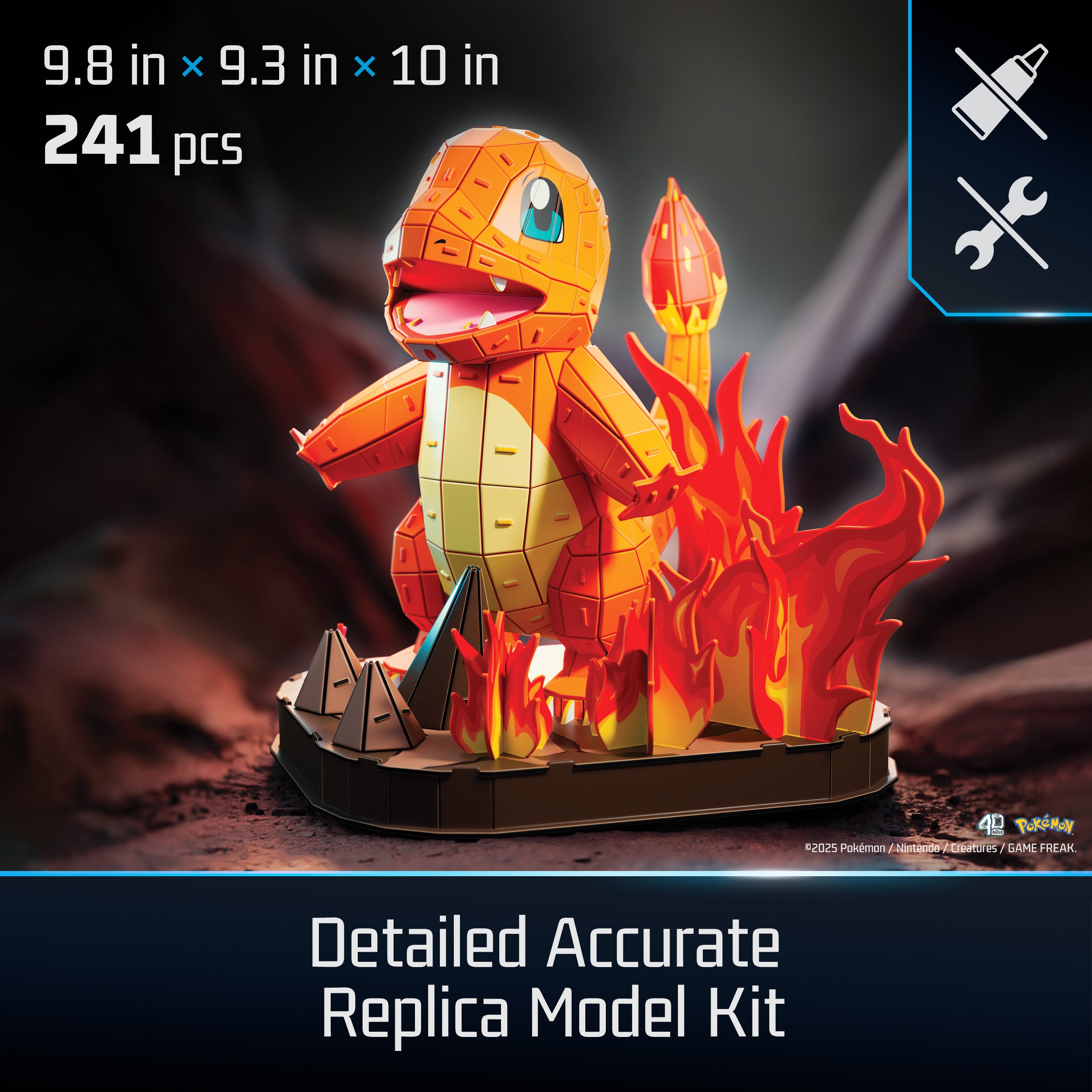 Spin Master 4D Build Pokémon 3D – Charmander 241-Piece Kanto Starter 3D Model Kit Desk Décor (Ages 12+)