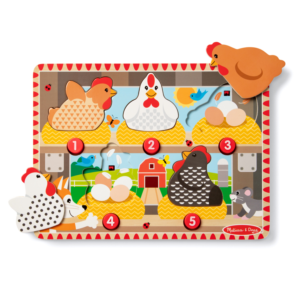 Melissa & Doug Press n Pop Chunky Puzzle – 6-Piece Sensory Shape Puzzle with Pop-and-Press Action (Ages 12m+)