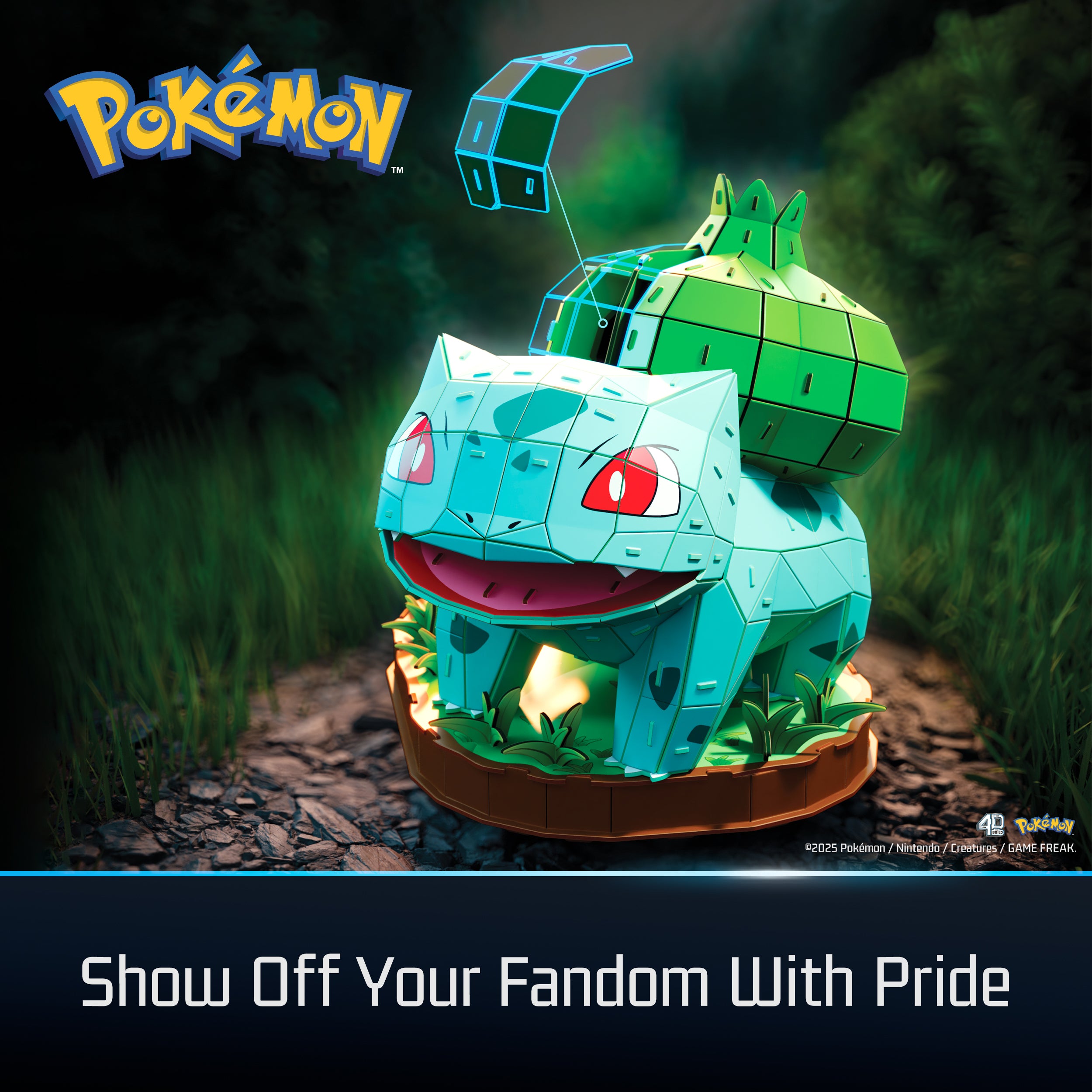 Spin Master 4D Build Pokémon 3D –  Bulbasaur 195-Piece Kanto Starter 3D Model Kit Desk Décor (Ages 12+)
