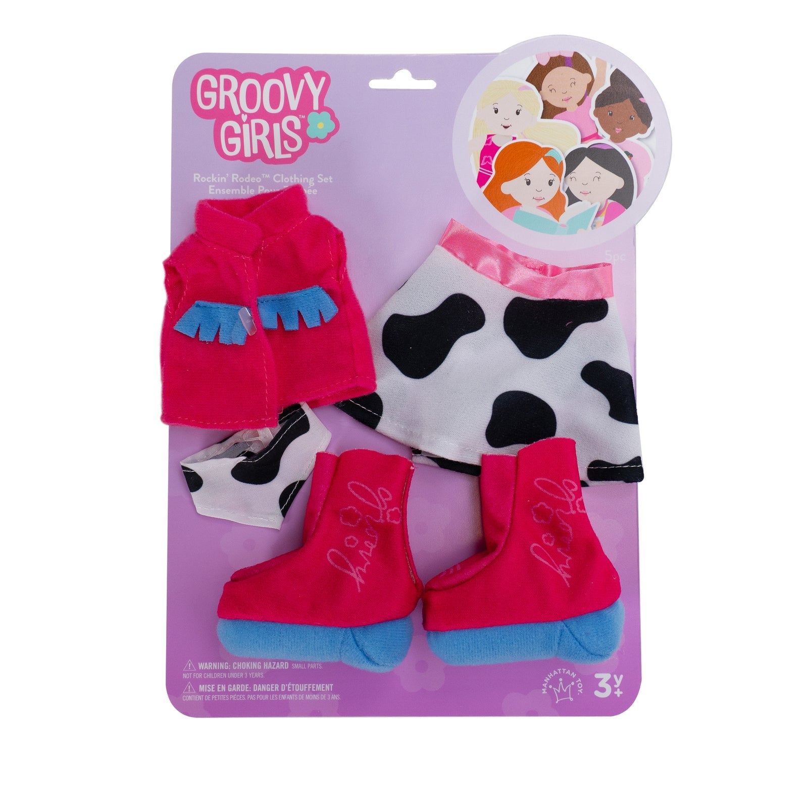 Manhattan Toy Groovy Girls Rockin' Rodeo Doll Outfit – 5-Piece Western Set with Cow-Print Skirt, Boots & Bandana for 13" Groovy Girls Dolls (Ages 3+)