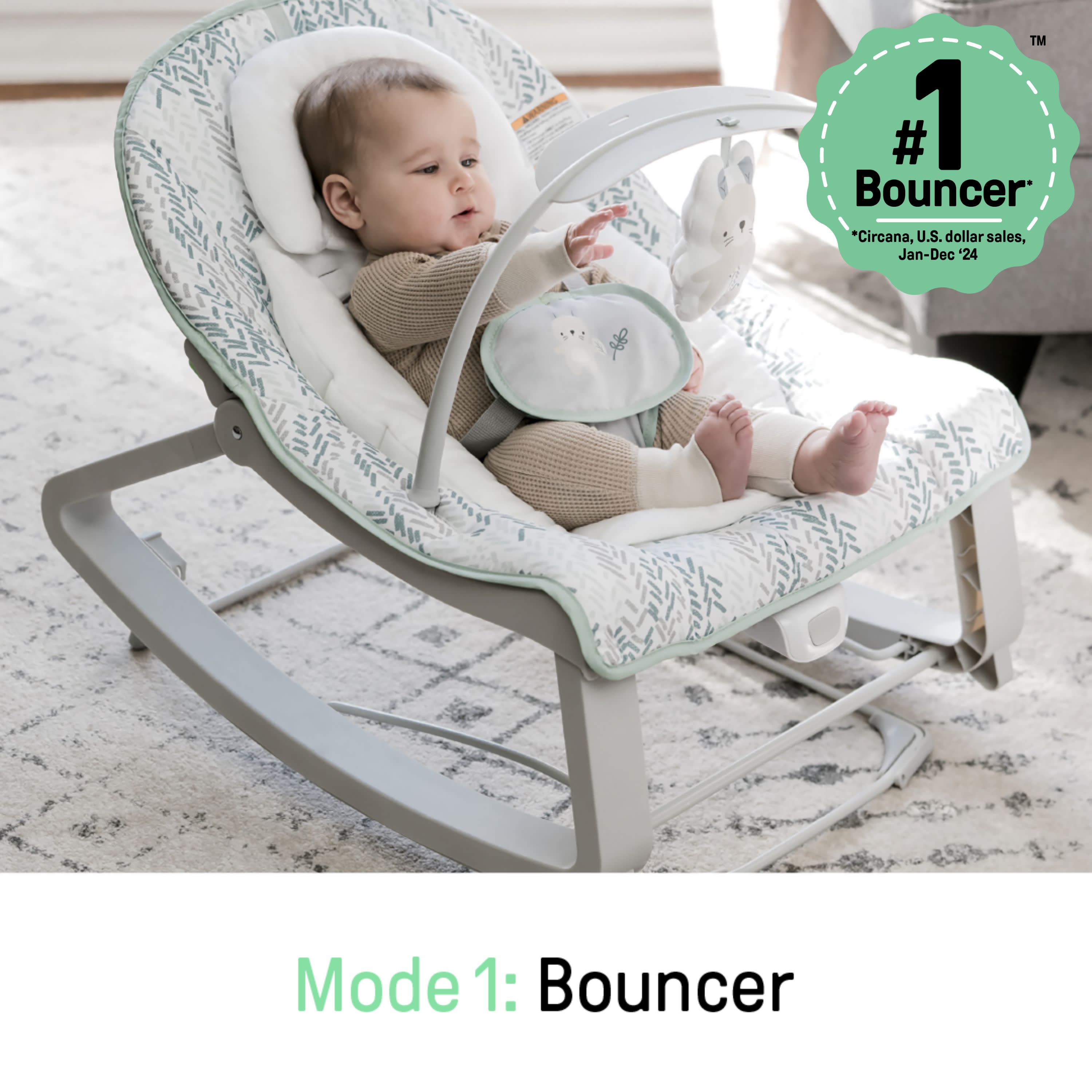 Ingenuity Keep Cozy 3-in-1 Grow with Me Bounce & Rock Seat - Spruce